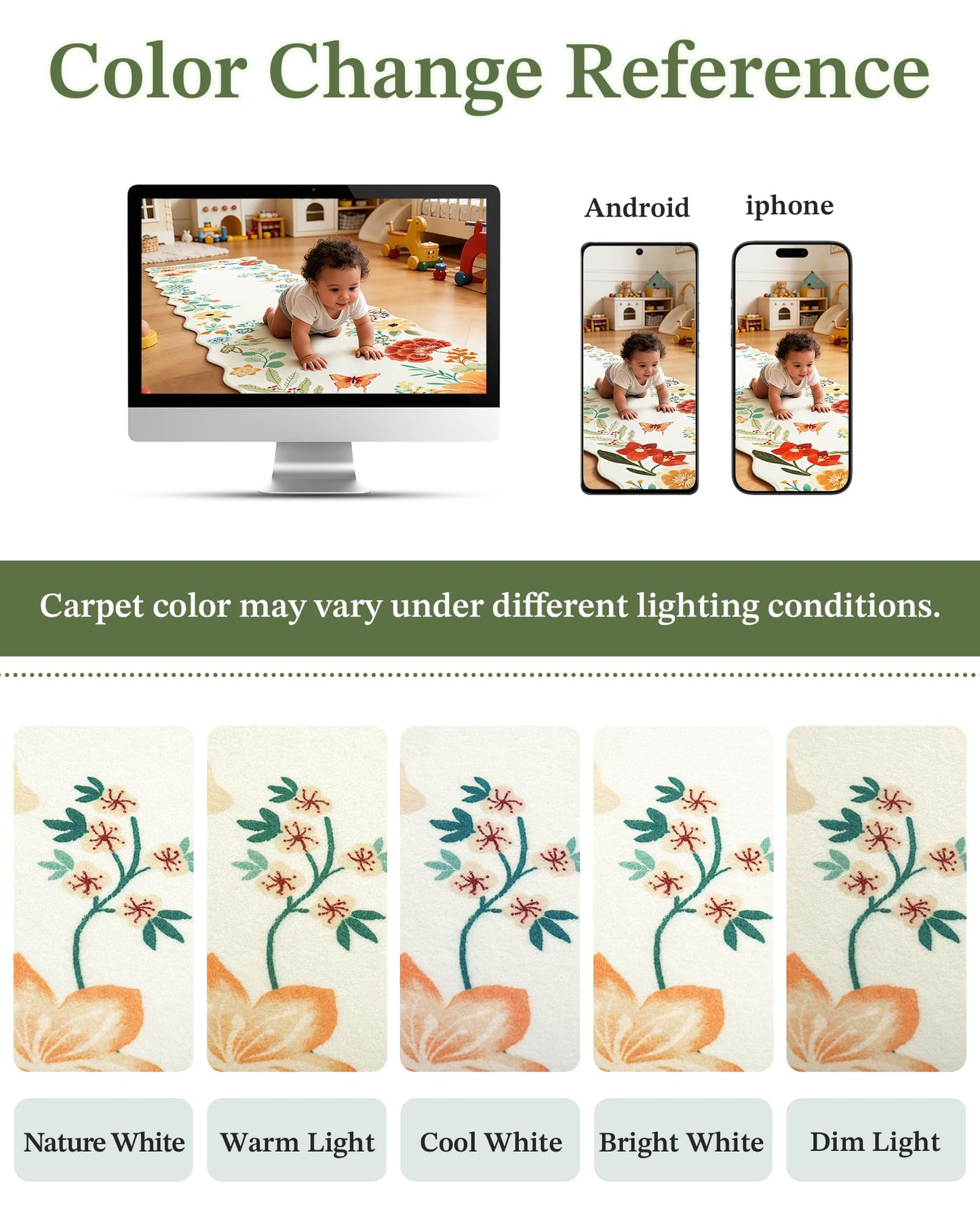 Carvapet 2x8 Runner Rug - Scalloped Edges Floral Botanical Carpet, Creamy Beige Washable Unique Wave Edge Runner, Low Pile Non-Slip Floor Mat for Hallway Kitchen Laundry Room