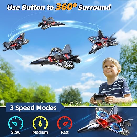 Foam Remote Control Airplane for Kids 8-12 2.4 GHz RC Plane with Colorful Lights 360° Flips and Stunt Roll RC Airplane Toy for Boys and Girls Ages 8-16 Gift for Kids and Adults (Gray)