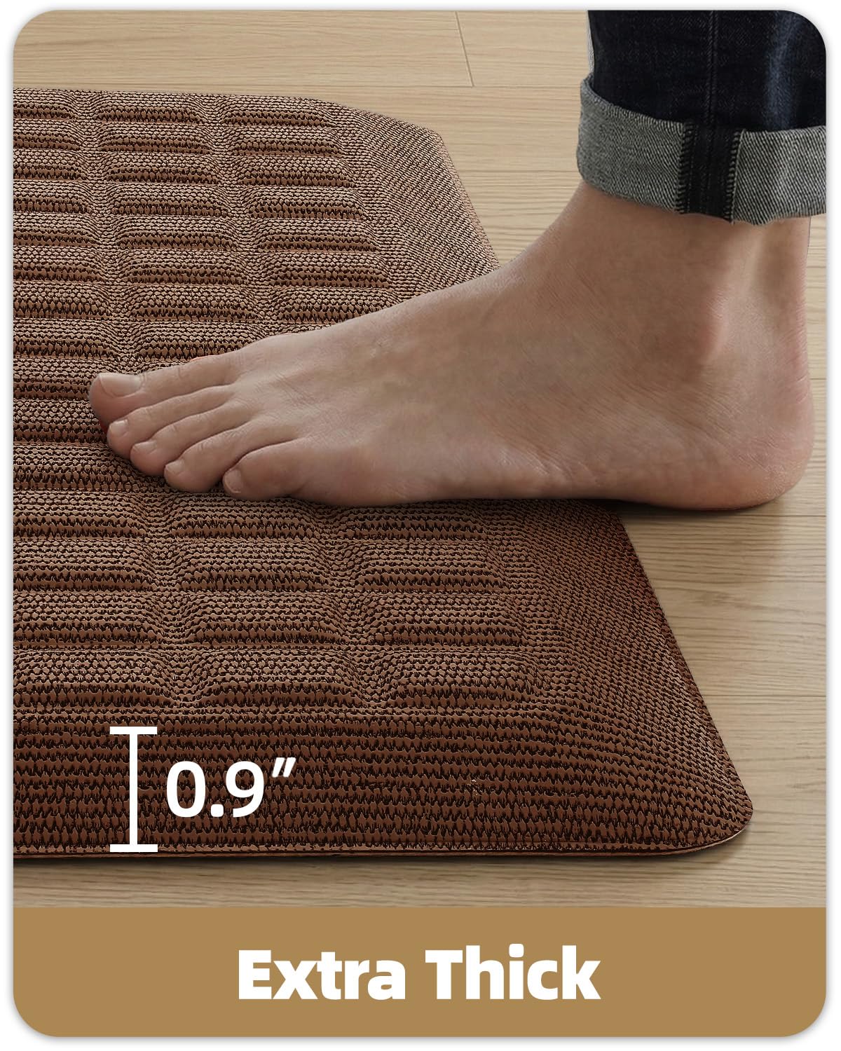 Color&Geometry Extra Thick Anti Fatigue Kitchen Floor Mat, Cushioned Comfort Ergonomic Standing Desk Mat, Waterproof Non Slip, 0.9 Inch High Density Foam for Sink, Office, Garage, 20"x32", Brown