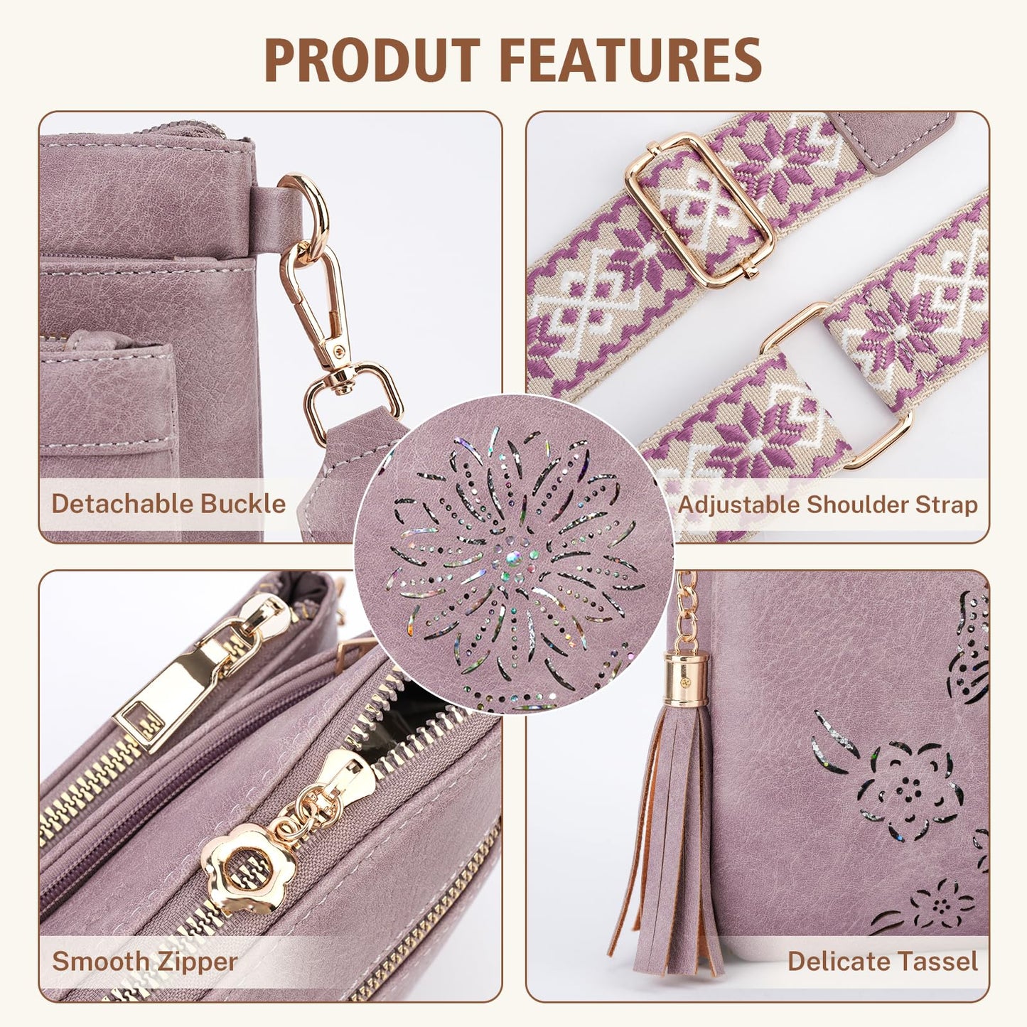 HAYRVANE Crossbody Bags for Women Designer Leather Cross Body Purses Multi Pocket Shoulder Handbags with Wide Strap