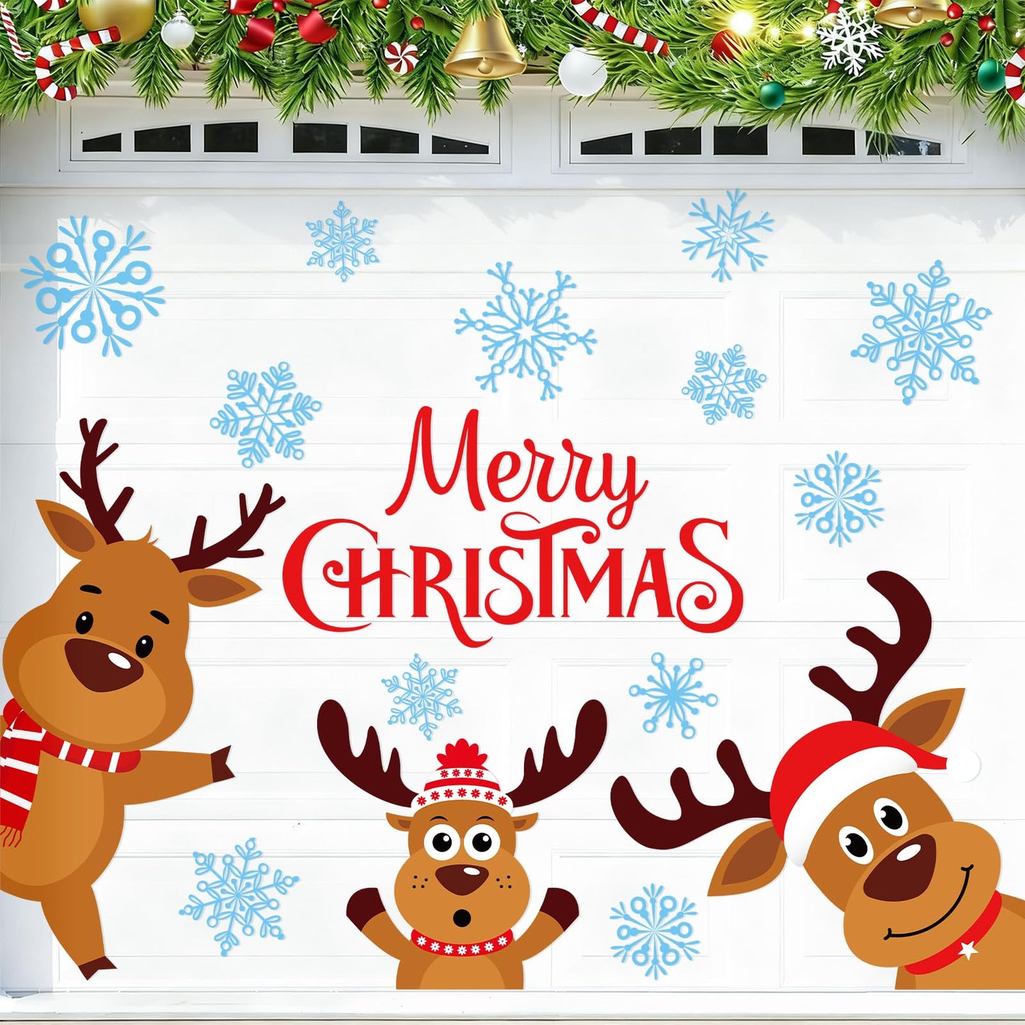 FYSUIMU 21 Pcs Merry Christmas Garage Magnets Decoration Xmas Reindeer Snowflake Garage Door Decals Cartoon Magnetic Refrigerator Stickers for Winter Holiday Party Home Car