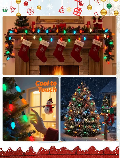 C9 Christmas Lights Outdoor, 25FT 25 LED C9 Multicolor String Lights, Steady Glow & Shatterproof, IP44 Waterproof, UL Listed, Connectable Christmas Tree Lights for Indoor/Outside Roofline & Patio