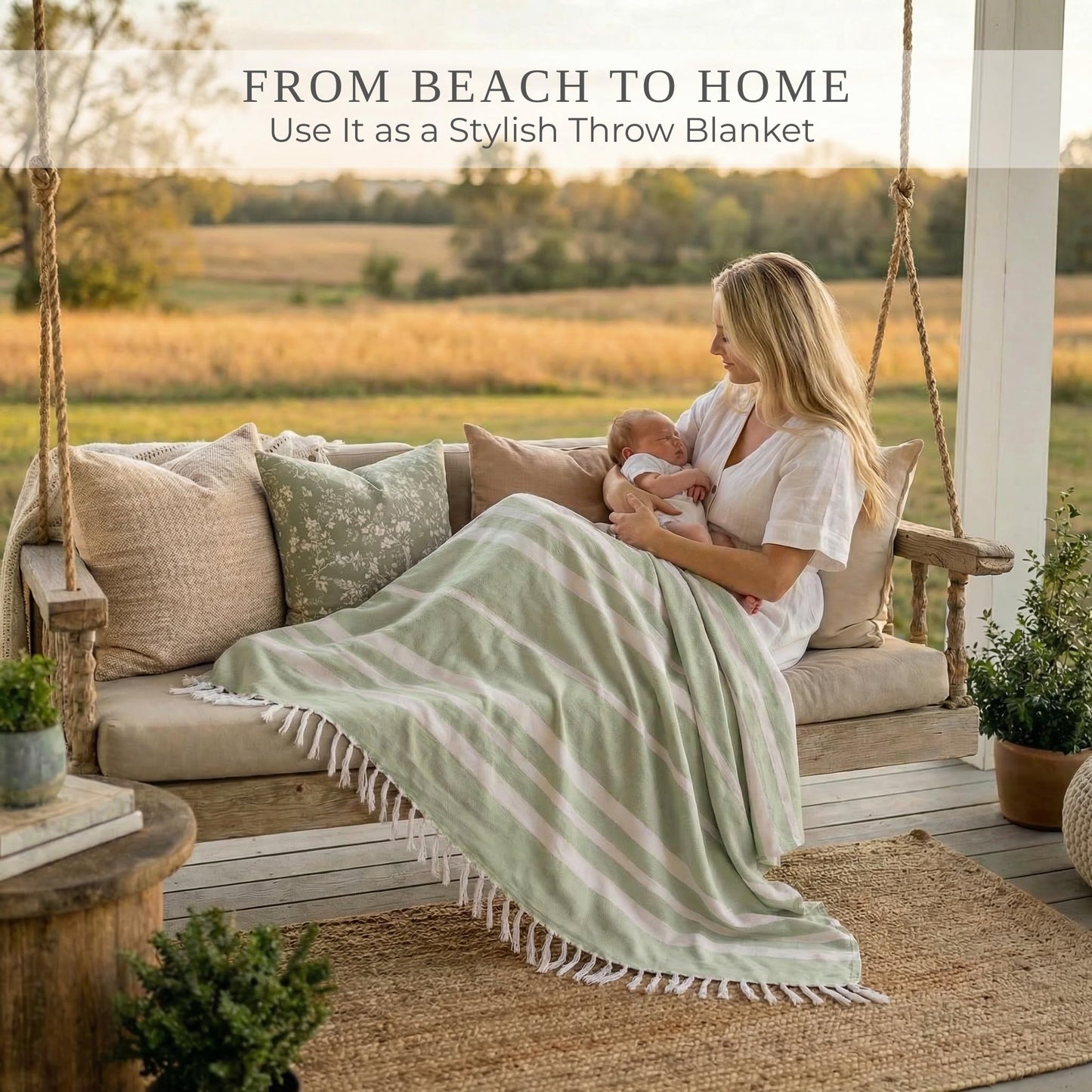 Beautiful Extra Large Beach Blanket with Tassels - Soft Oversized Turkish-Style Beach Towel for Relaxing Beach Days with the Whole Family - Lightweight Quick-Dry Picnic Blanket & Mat for Adults