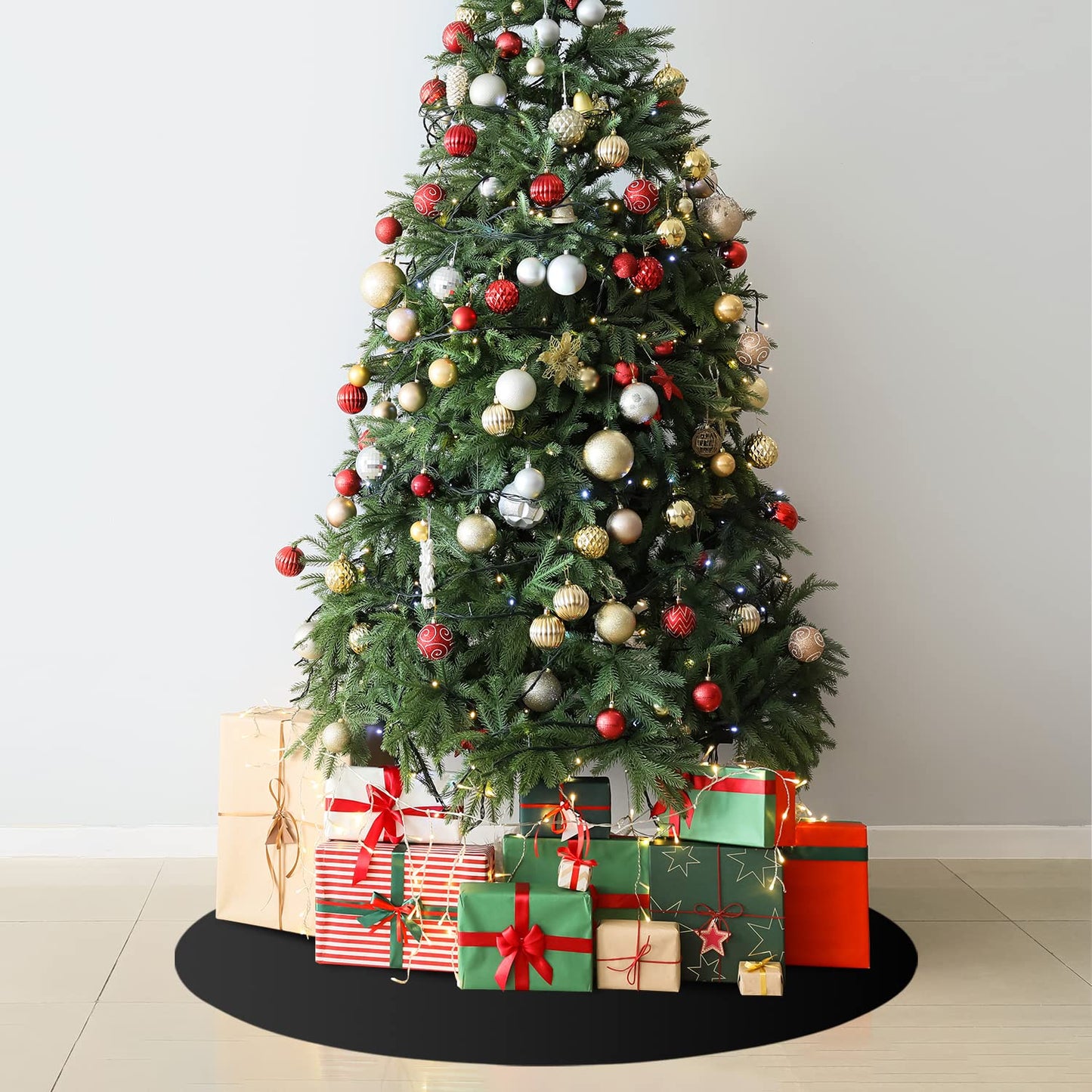 RESILIA Christmas Tree Mat - Heavy-Duty Floor Protector, Waterproof & Stain-Resistant Circular 36-Inch Mats, Black, Orange Peel