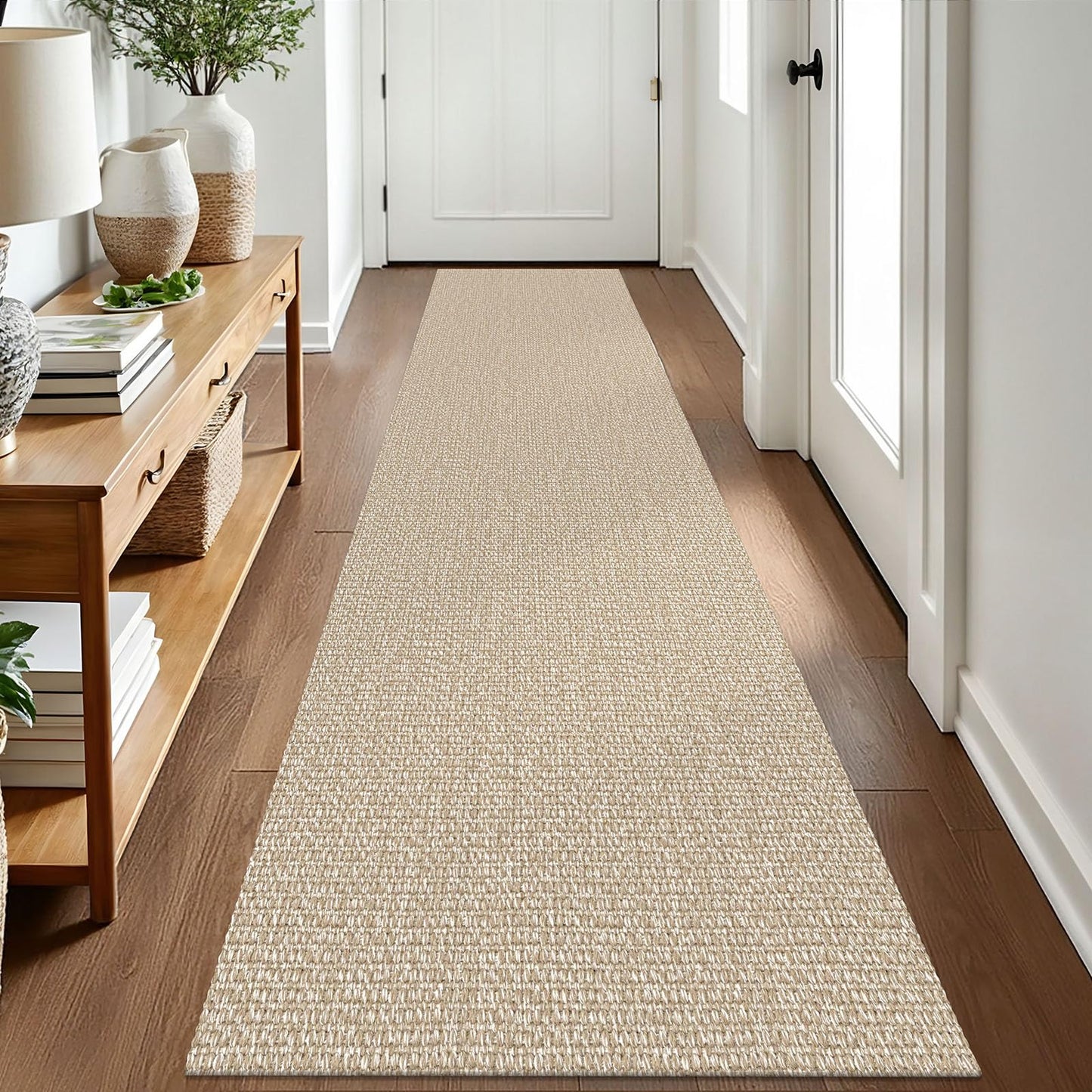 EARTHALL Washable Runner Rug 2x8 Ft Non Slip Runners for Hallways Cotton Rubber Backed Kitchen Runner Braided Indoor Floor Carpet Runners for Entryway, Hallway, Kitchen, Bedroom, Send/Beige