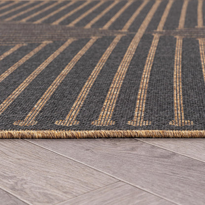 Rugshop Geometric Lines Indoor Outdoor Flat Woven Area Rug,Natural Jute-Style,Easy-Care Patio Rug for Backyard Porch Deck Balcony, 5' x 7' Dark Gray/Natural