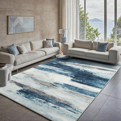 Carvapet 8x10 Area Rug - Midnight Navy Blue Modern Abstract Carpet, Ultra Soft Silky Faux Cashmere Rug, Extra Large Low Pile Skid-Resistant Floor Mat for Grand Living Room Dining Room Bedroom