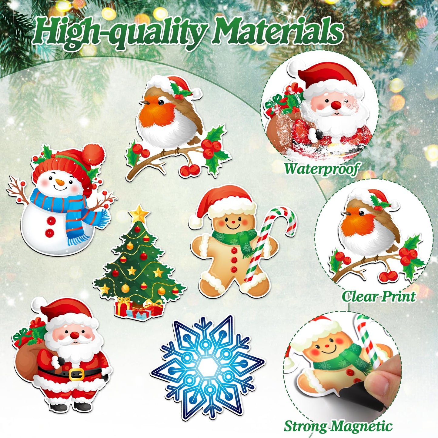 JSRQT 12 Pcs/6 Pairs Magnetic Screen Door Decals Winter Christmas Magnets Protector Double Sided Flexible Stickers Decorative for Patio Sliding Pets Fridge Refrigerator Window Snowflake Bird Snowman