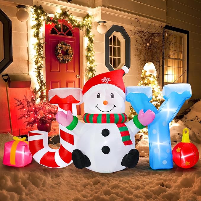 Vigdur 8FT Snowman Christmas Decoration – Christmas Joy and Snowman Blow Up with Built-in LED Lights, Outdoor Christmas Inflatable for Yard, Lawn, Garden, Holiday Party & Home Décor