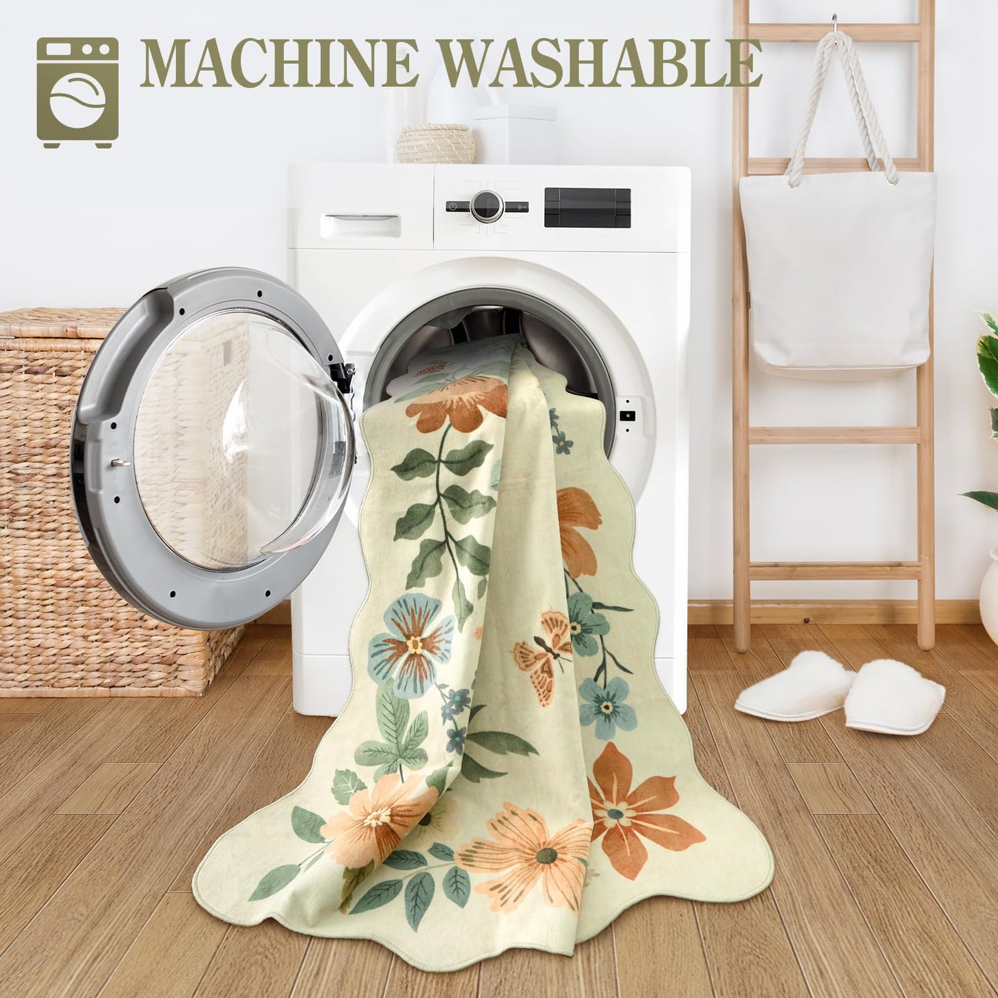 Lahome Floral Washable Runner Rug, 2'6''x8' Soft Hallway Rug Non Slip, Boho Ultra-Thin Kitchen Runners for Hallways with Rubber Backing Carpet for Laundry Bedroom Bathroom Flore (Beige)