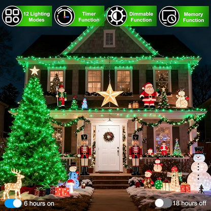 750 LED 256FT Christmas String Lights Outdoor, Christmas Light with 8 Lighting Modes& Timer & Memory, Plug in Outdoor Waterproof Clear Wire Twinkle Light for for Xmas Yard Tree Party Decor Green