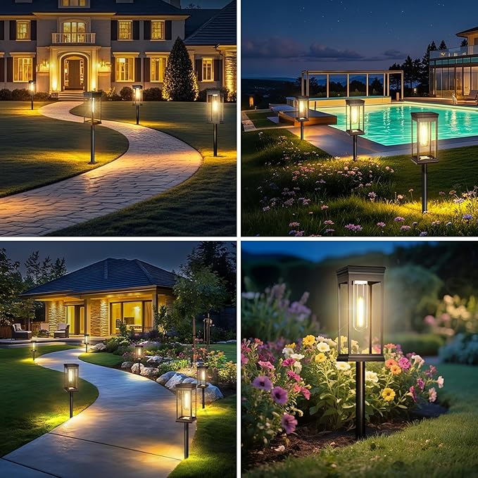 Solar Pathway Lights Outdoor - 8 Pack, IP65 Waterproof Warm White LED, Auto On/Off, Solar Powered Modern Square Design Landscape Lighting, for Walkway Garden Lawn Yard Decor