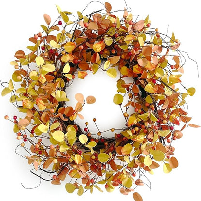 24 Inch Fall Wreath for Front Door Berry Autumn Wreath with Yellow and Orange Leaves, Large Grapevine Wreaths for Fall Door Decor Farmhouse Wall Window Home Decoration