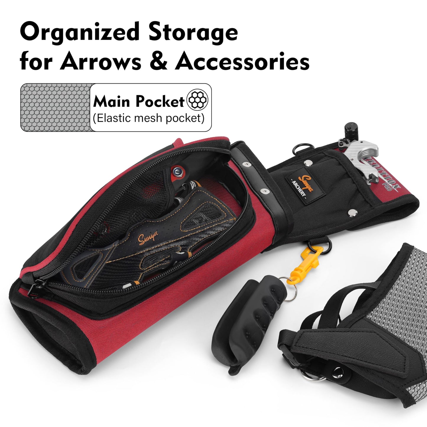 SUNYA X510 Field & Competition Hip Arrow Quiver | 3-Slot Noise-Free Archery Quiver with Sturdy Storage System (42x18cm) (Red, Right)
