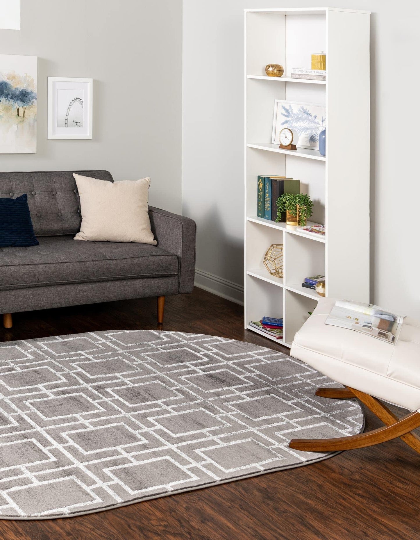 Unique Loom Glam Collection Area Rug - Deco (5' 3" x 8' Oval, Gray Silver/ Silver)