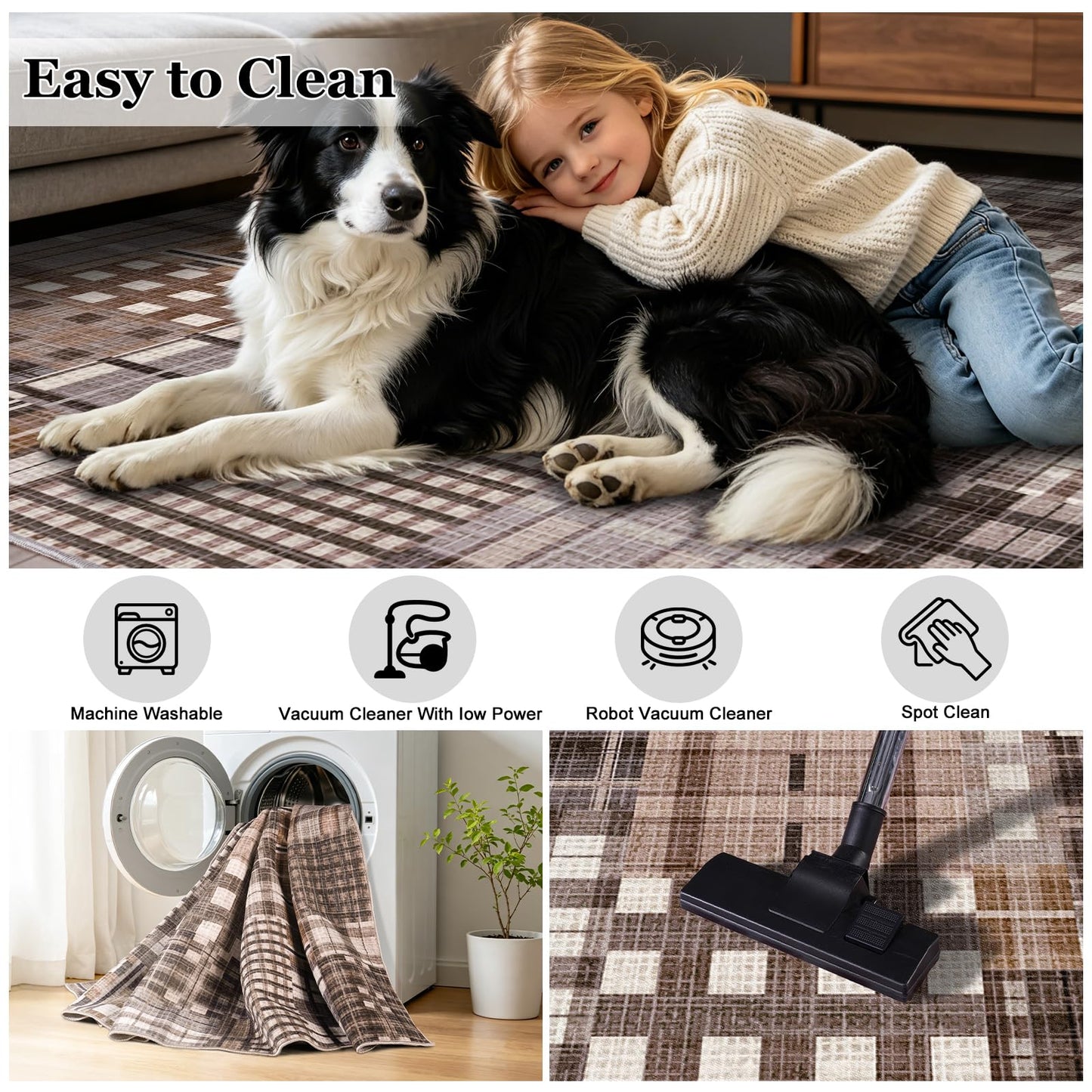 Rezutan Washable 2x6 Runner Rug, Hallway Modern Plaid Non Slip Soft Rugs Caramel Brown Grey Chocolate Geometric Checkered Kitchen Low Pile Non-Shedding Foldable Runners for Entryway Laundry Bedside