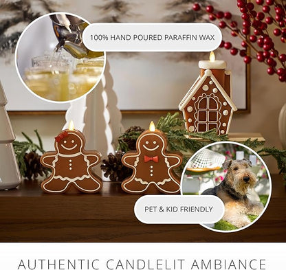 Luminara Flameless Candle Moving Flame LED with Timer, Real Unscented Wax Gingerbread Girl Figural 4.6"x5.5", Battery Operated Christmas Holiday Decor, Remote Compatible (Batteries Not Included)