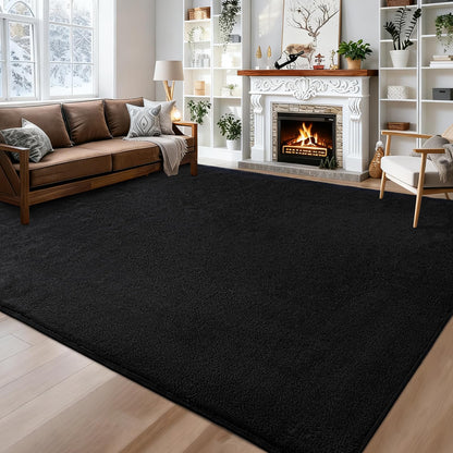 QDUIDU Large Area Rugs for Bedroom Living Room - 6x9 Feet Ultra Soft Black Rug Thickened with Memory-Foam, Solid Modern Minimalist Carpets for Home Decor, Non-Slip and Comfy Nursery Room Rugs