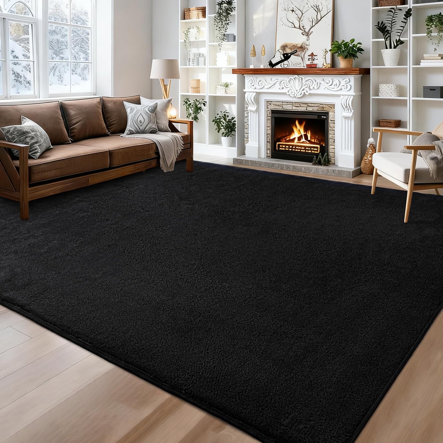 QDUIDU Large Area Rugs for Bedroom Living Room - 5x8 Feet Ultra Soft Black Rug Thickened with Memory-Foam, Solid Modern Minimalist Carpets for Home Decor, Non-Slip and Comfy Nursery Room Rugs