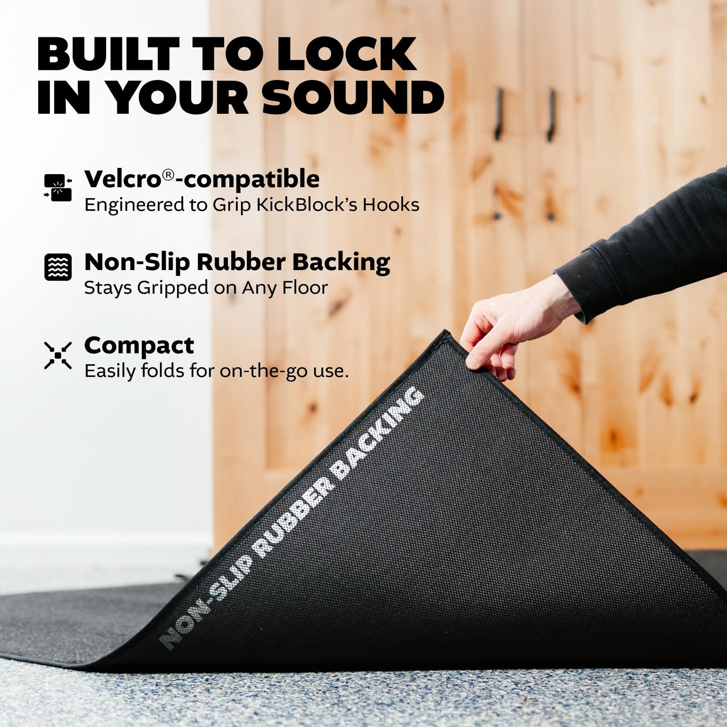 KickBlock Drum Rug 6'6" x 5'6" – Non-Slip Rubber Backing with Gig Bag Included – Drum Mat for Acoustic and Electronic Kits – Folds Compact for Travel – Drum Set Rug – Made in USA