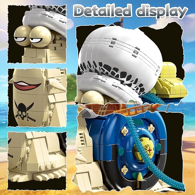 Anime Snail Phone Bug Building Kit 701 PCS Pirate Transponder Snail Model with Spotted Hat &amp Blue Shell Creative Cartoon Animal Figure Construction Toy Manga Desk Decor Gift for Adults Teens