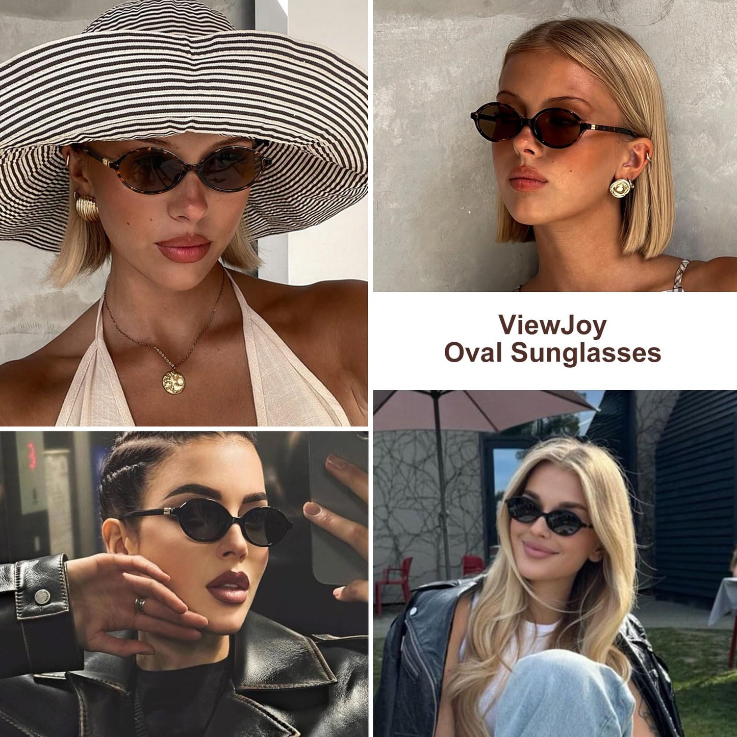 ViewJoy Retro Oval Sunglasses for Women Vintage 90s Y2K Trendy Designer Sun Glasses 2Pack