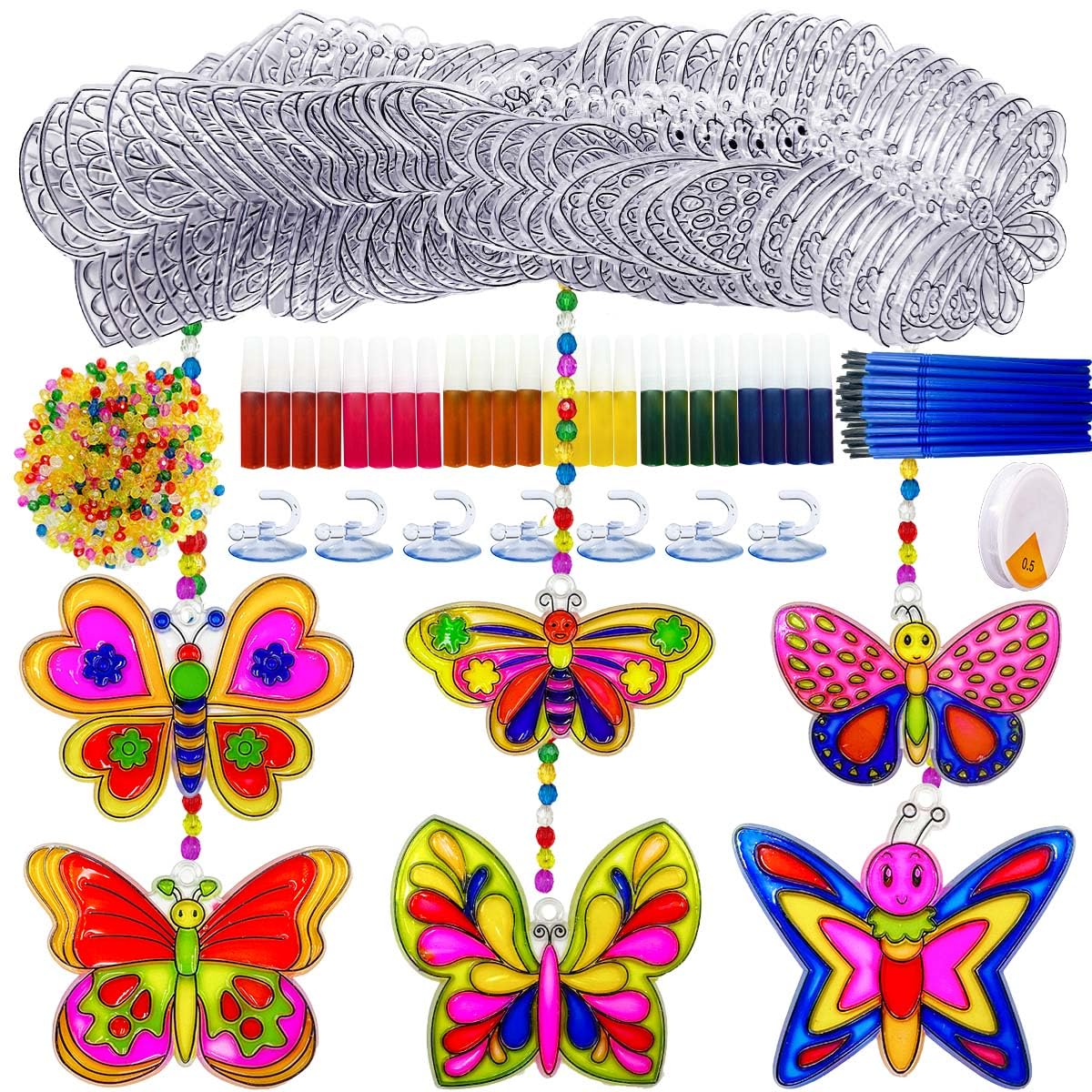 30 Sets Suncatcher Kit Butterfly Suncatchers Window Art Paint Sun Catcher DIY Craft Kits Butterfly Suncatcher Kit for Outdoor Spring Summer Decoration Home Activity Art Project Birthday Party Favors