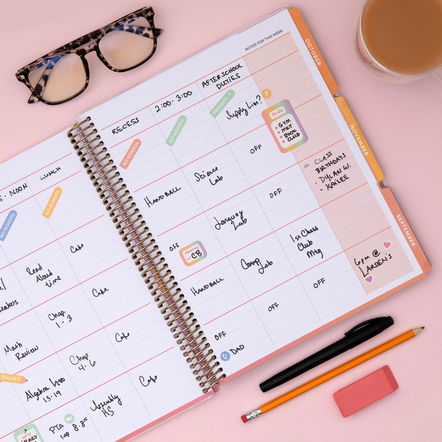 Blue Sky Teachwell 2026-2027 Weekly and Monthly Academic Year Teacher Lesson Planner Calendar, July 2026 - June 2027, 8.5" x 11", Flexible Cover, Heavy Duty Coil Binding, Colorful Interior, Laminated Tabs, Storage Pocket, Includes Stickers, Meilani