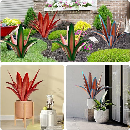 TOMBABY Enlarge Thickened Wind Resistant Metal Agave Garden Art Metal Plant Country Garden Sculpture Statue Outdoor Decoration Agave Metal Plant Courtyard Lawn Ornament Gift (2, 12 Leaves red)