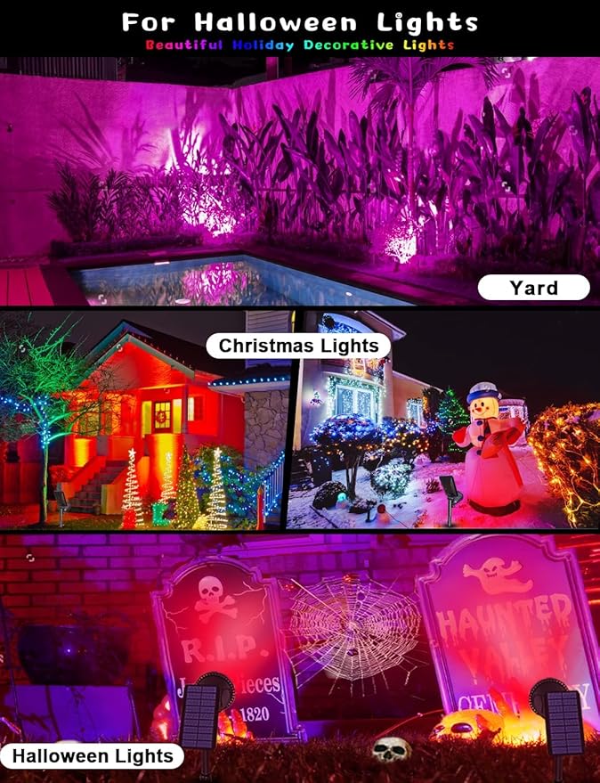 Solar Spot Lights Outdoor, 9 Color Modes, 18 LED Spotlight, 600LM Landscape Lights, Solar Powered for Garden, Yard, Driveway, Tree, Christmas, Halloween Decor (4 Pack)