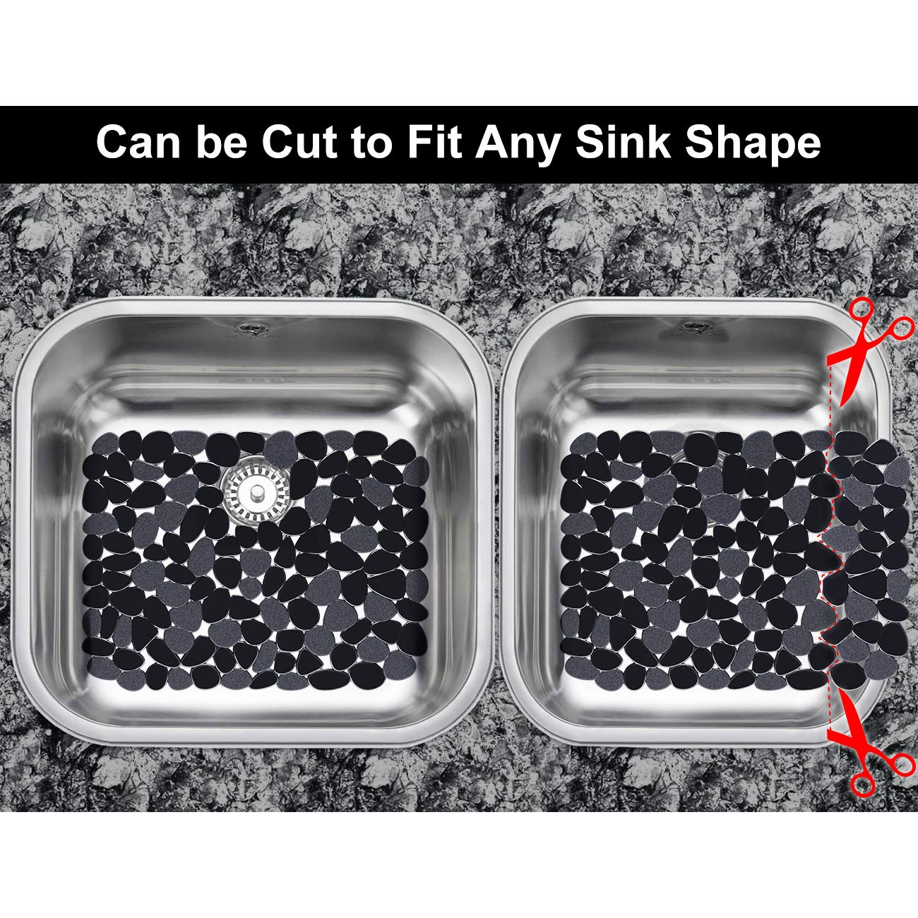 Bligli Pebble Sink Mat for Stainless Steel/Ceramic Sinks, 2 Pack PVC Sink Protectors Mats for Bottom of Kitchen Sink, Dish Drying Mat for Dishes and Glassware, 15.7 x 11.8 inch, Black