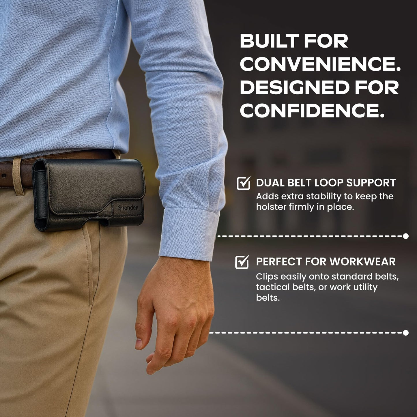 Stronden Magnetic Closure Holster for iPhone 17 Pro, 17e, 17, 16 Pro, 16e, 16, 15 Pro, 15, 14 Pro, 14, 13 Pro, 13, 12 Pro, 12, 11, XR - Leather Belt Case Pouch (Fits Slim/Regular Case on)