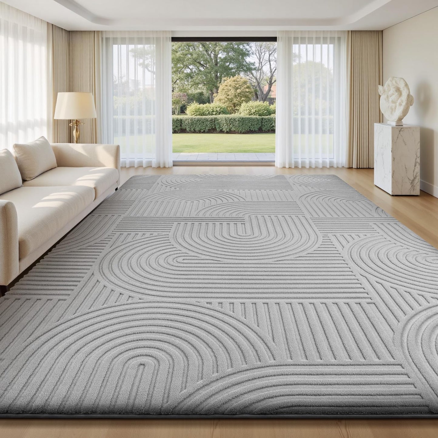 Sour Lemon Area Rugs 9x12 Living Room, Machine Washable Rugs for Bedroom, Soft Large Area Rug Modern Geometric, Non-Slip Grey Rug Carpet, Indoor Rug for Kids Room Dorm Office Home Decor Aesthetic