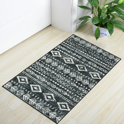 Lahome Moroccan Small Rug 2x3, Black and White Non-Slip Washable Indoor Front Door Mat with Rubber Backing, Low-Profile Modern Farmhouse Boho Area Rug for Entryway Bathroom Kitchen Decor Varena