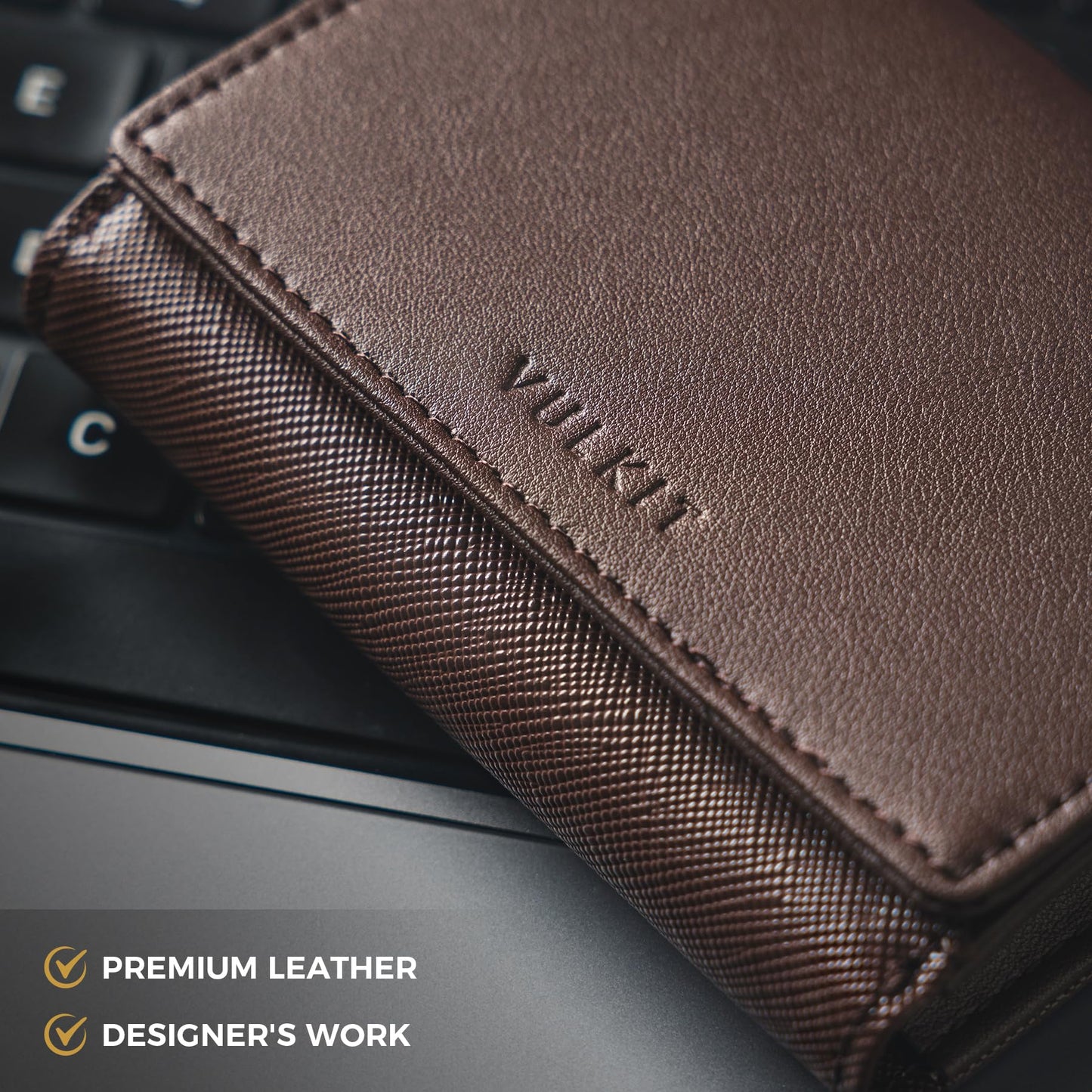 VULKIT Business Card Holder Premium Leather RFID Blocking Card Case With ID Window Magnetic Closure Holds Up to 40 Business Cards