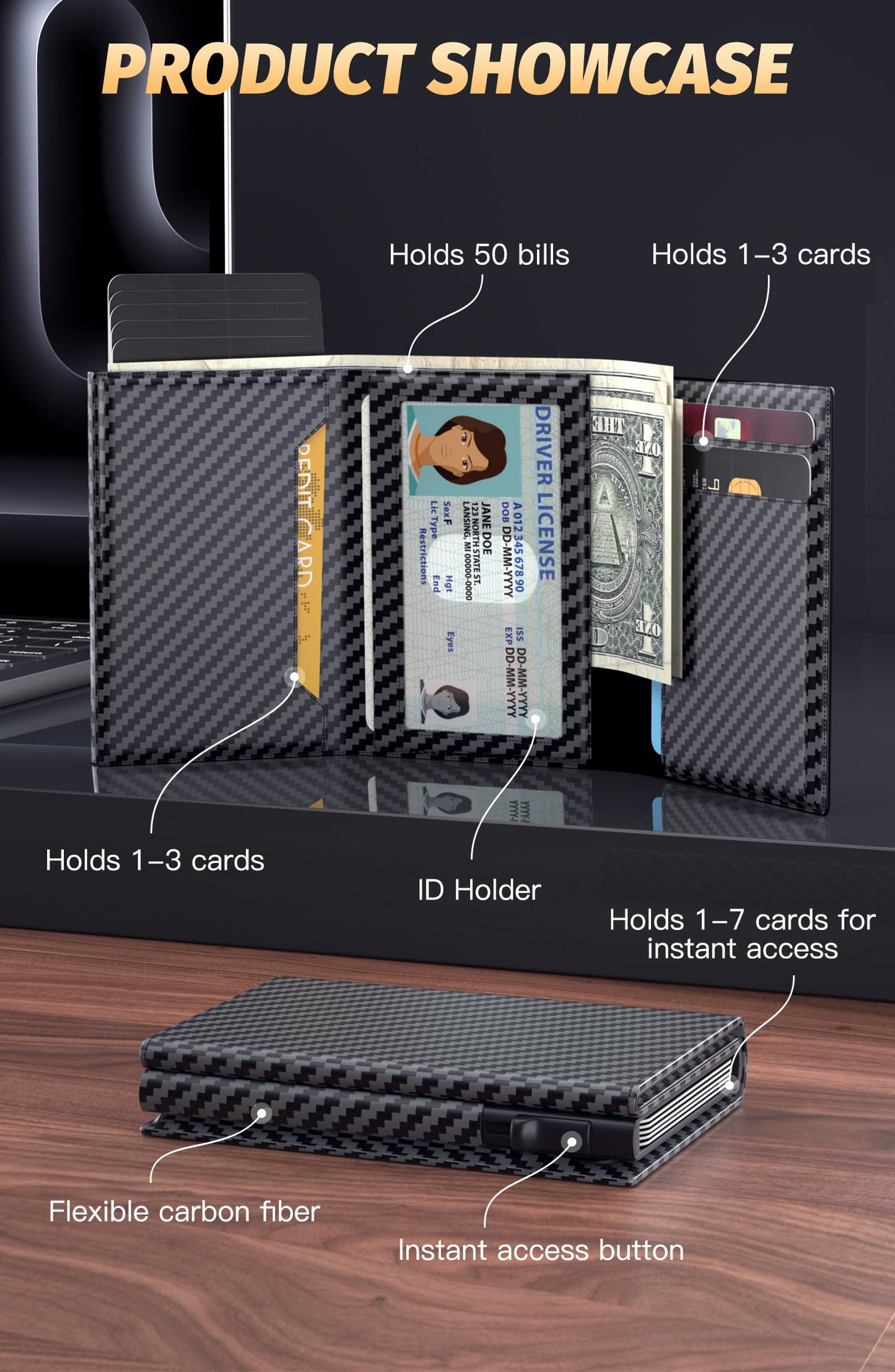 FIYUM Wallet for Men, Minimalist Wallets with Cash Pocket & 9-13 Cards, ID Window Metal Case Smart Slim Pop Up Credit Card Holder Flip with Magnetic Closure RFID Blocking Trifold Wallet with Gift Box