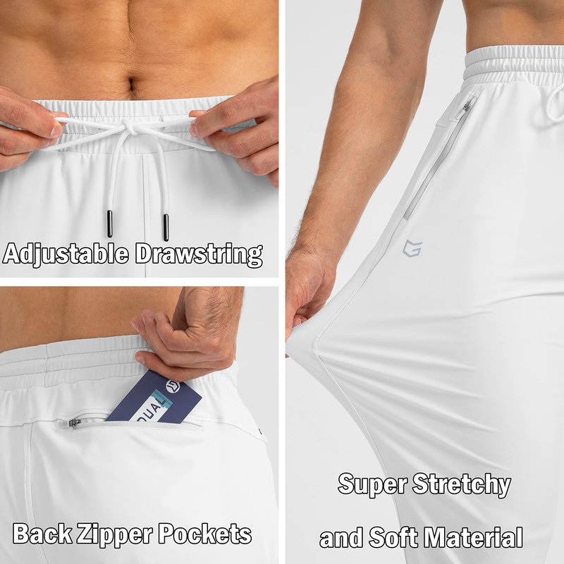 G Gradual Men's Sweatpants with Zipper Pockets Tapered Joggers for Men Athletic Pants for Workout, Jogging, Running (White, XX-Large)