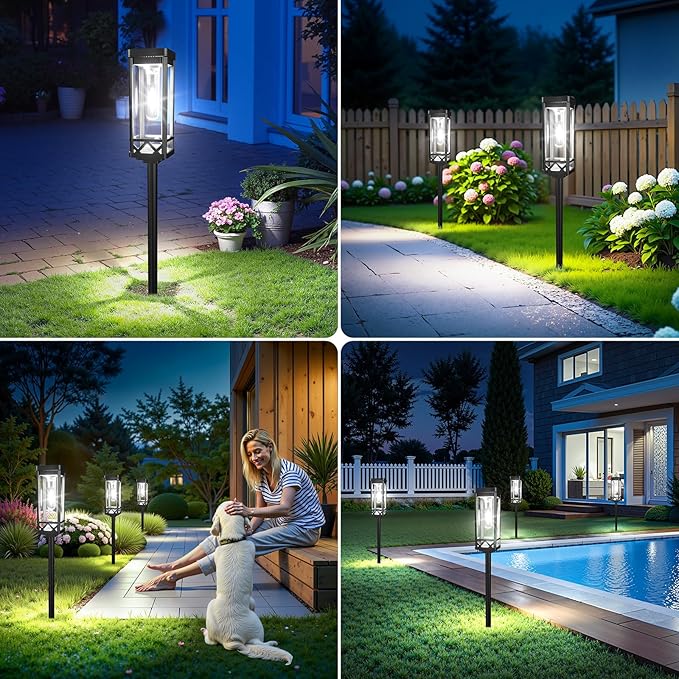 KOOPER Taller Solar Pathway Lights Outdoor, 4 Pack Upgraded Brighter Solar Garden Lights Solar Powered, Up to 15 Hours Outdoor Solar Lights for Yard Landscape Path Walkway Driveway （Cool White）