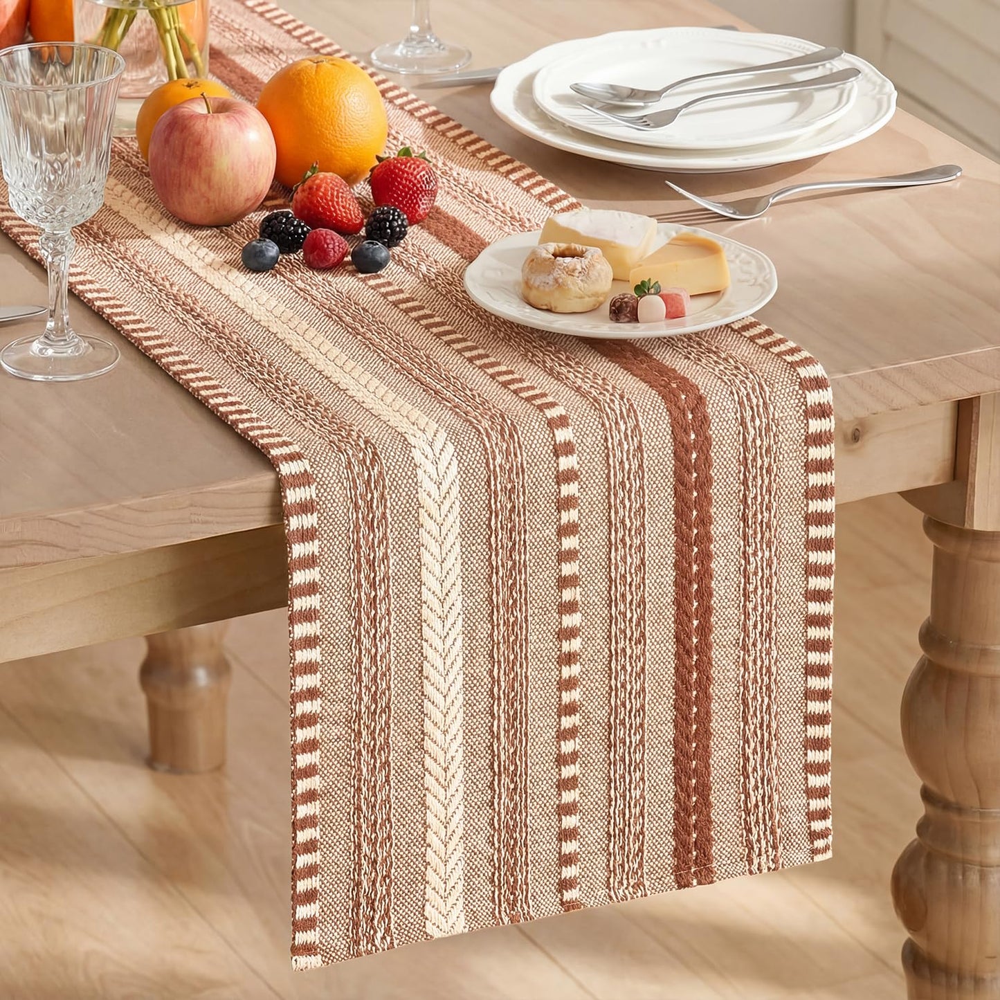 Artoid Mode Caramel Farmhouse Woven Table Runner, Seasonal Holiday Rustic Kitchen Dining Table Decoration for Home Party Decor 12x72 Inch