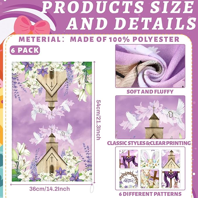 Breling Set of 6 Happy Easter Kitchen Towels Religious Dish Towel Bathroom