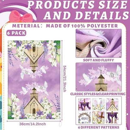 Breling Set of 6 Happy Easter Kitchen Towels Religious Dish Towel Bathroom