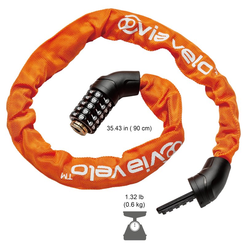 Via Velo Bike Chain Lock, 5-Digit Resettable Combination Heavy Duty Anti-Theft Bicycle Lock, 2.95 Ft Security Bike Locks for Scooter, Motorcycle, Gate, Fence, Valuables Etc(Orange)