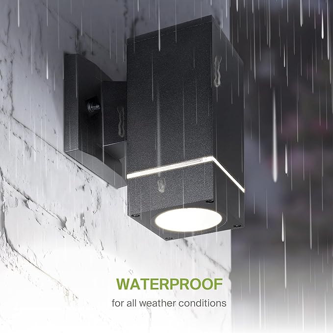 ASD 1 Light Square Outdoor Wall Light Fixture | 60W E26 Bulb Socket 120V ETL Cylinder Up Down Lights | LED/CFL/Incandescent Bulb Exterior Wall Sconce | Front Door, Porch Patio | Ringed Black, 6 Pack