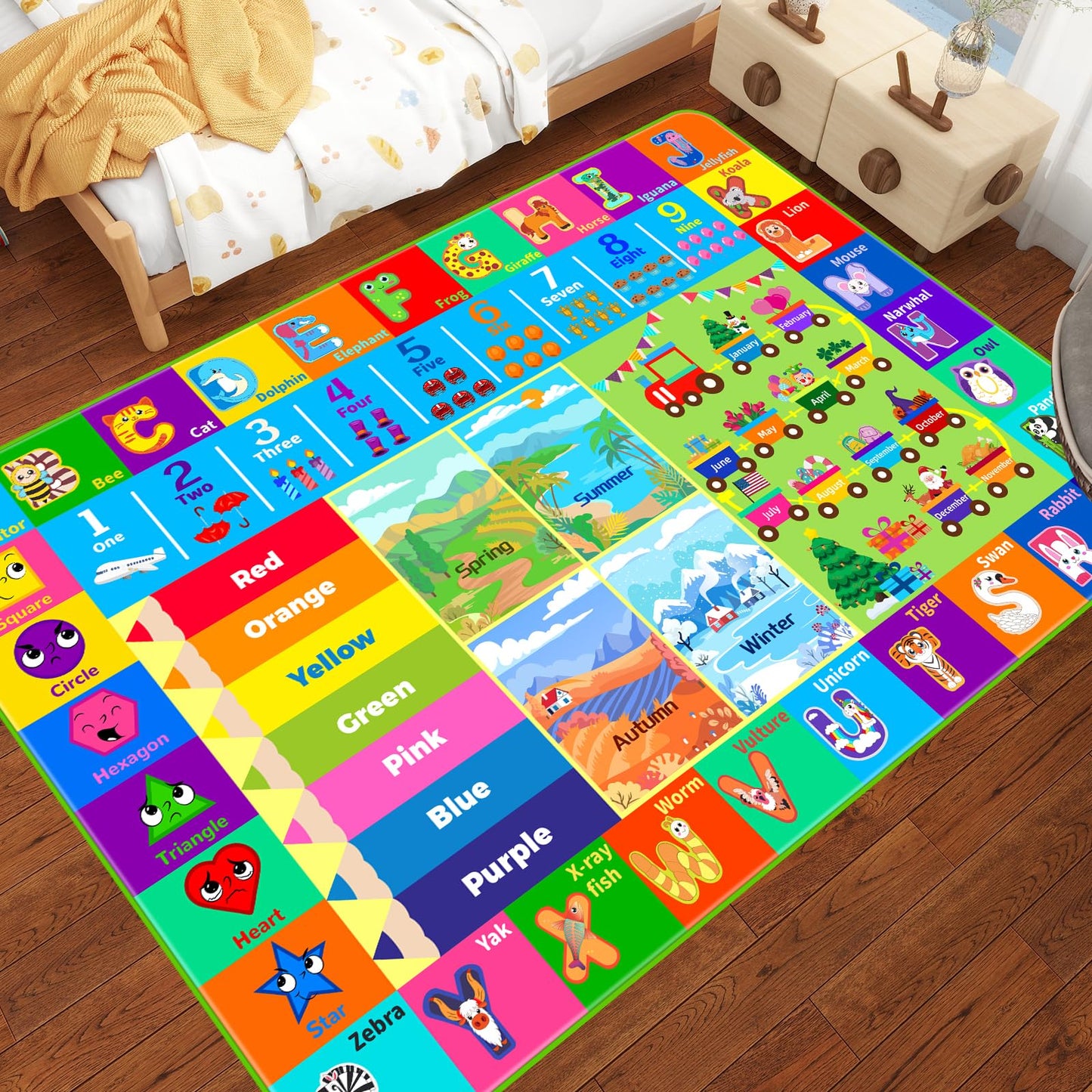 Mfmiudole Kids Rug for Playroom, Soft & Non-Slip Educational Rug with ABC, Animals, Numbers, Floor Play Mat for Kid, Preschool Classroom Rugs Playmat for Nursery Kids (59X39.4 inch, Season&Month)
