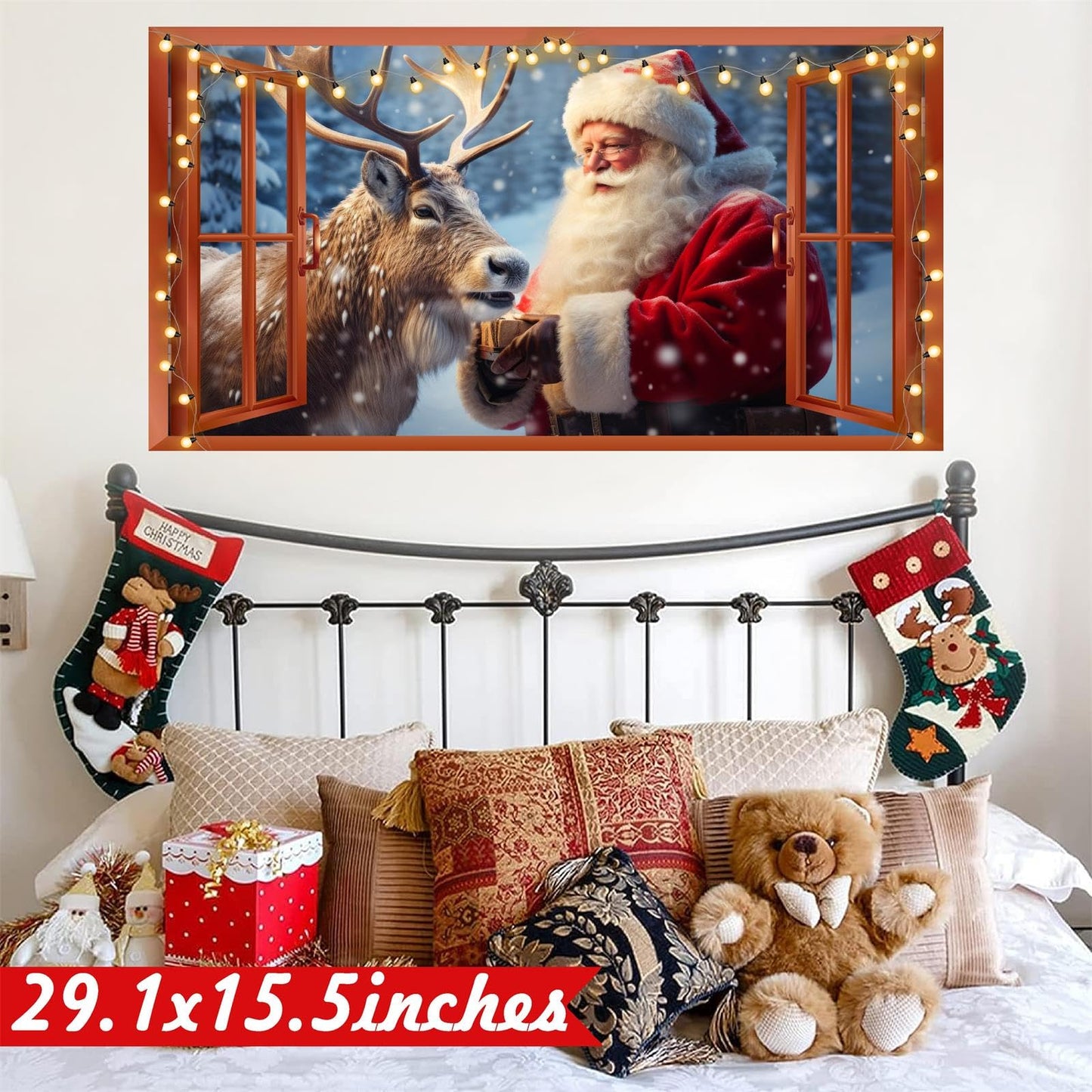 Merry Christmas Wall Decals Removable Santa Claus Reindeer Art Murals for Christmas Home Indoor Outdoor Decoration Fake Window Winter Wall Decal Xmas Vinyl Sticker for Farmhouse Holiday Party Supplies