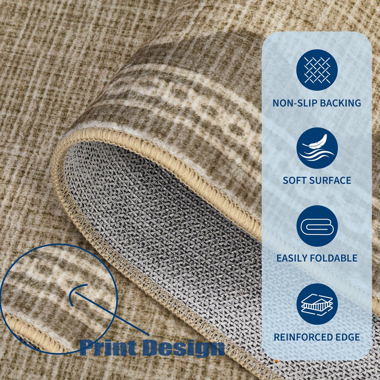 GarveeHome 2x6 Runner Rug for Hallway Washable Kitchen Rugs Non Slip Solid Tan Jute Digital Printing Modern Soft Low-Pile Scalloped Indoor Carpet for Entryway Laundry Room Floor Mats