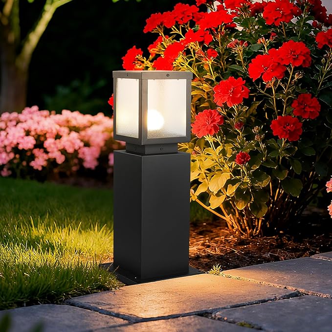 Outdoor Landscape Path Light Modern Black Waterproof Bollard Light Outside Housing Pathway Light Aluminum Walkway Lighting Hardwired E26 Sideway Post Pole Lighting Patio Porch Exterior Lawn Floor Lamp