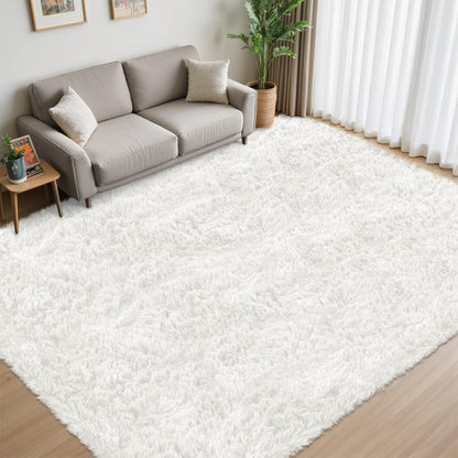 6x9 Area Rug for Living Room:Ultra Soft Fluffy Shag White Rugs,Large Fuzzy Plush Indoor Non Slip Carpet Washable Rug for Bedroom Kids Nursery Office Dorm Modern Decor(White 6'x9')