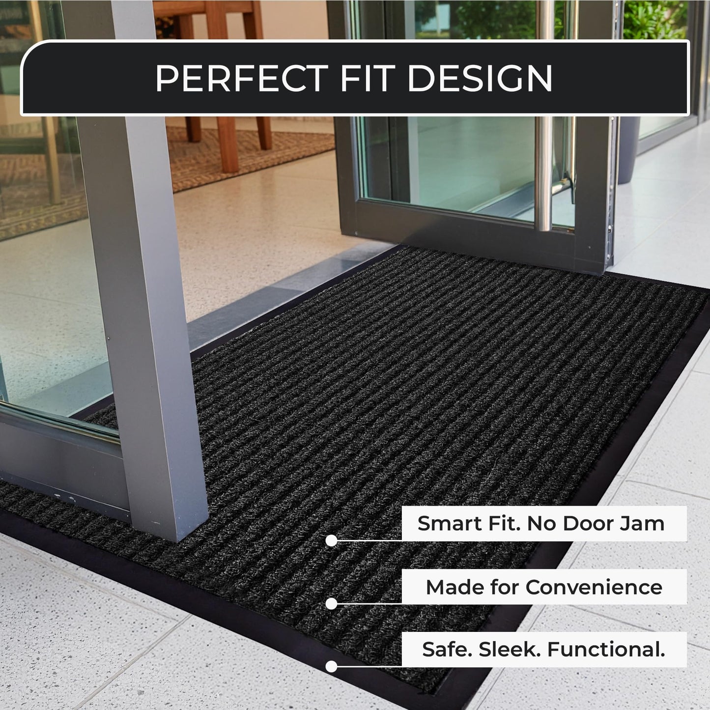 Large Door Mat 3' x 5' Charcoal, Heavy Duty Commercial Floor Mat, Industrial Floor Mat for High Traffic Areas, Or Business Entryway Nonslip Rubber Backing.