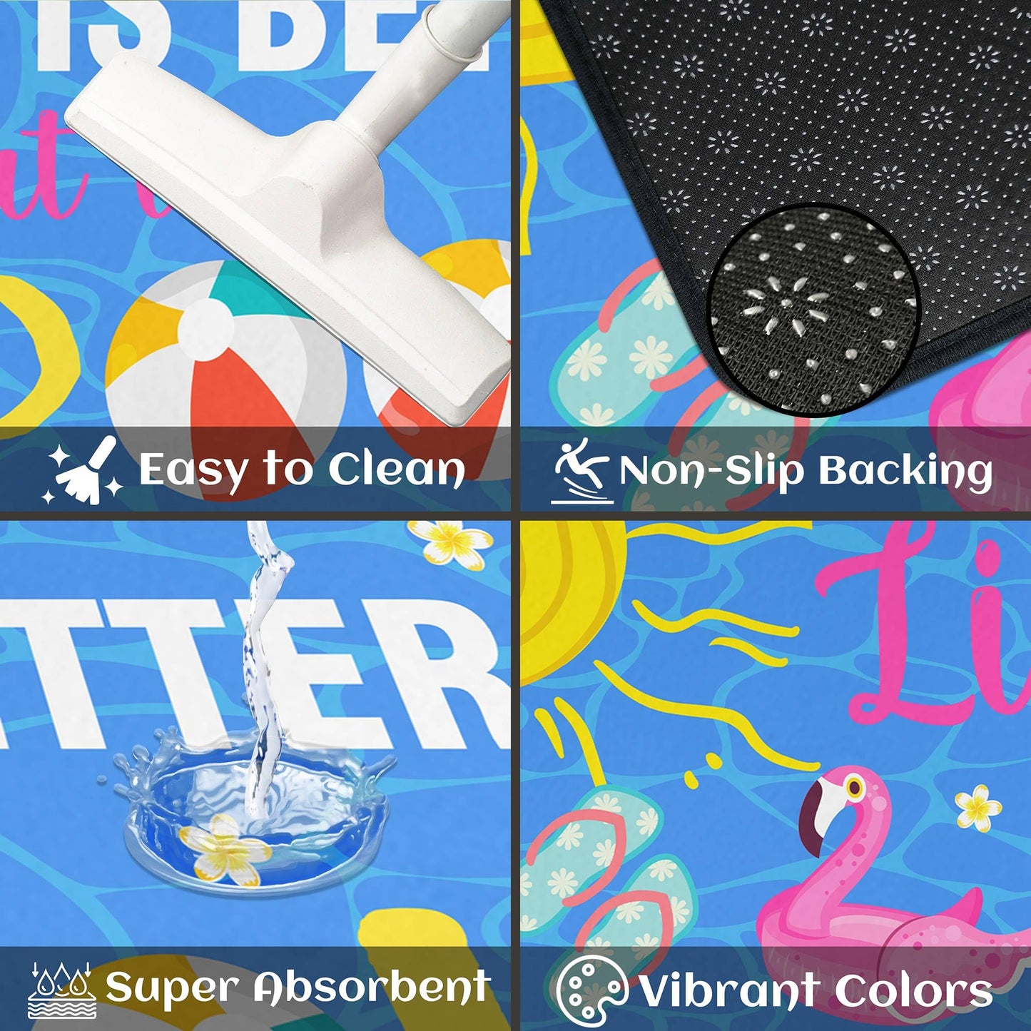 flippana Summer Kitchen Rugs and Mats for Floor, Summer Decorations for Home, 2 Pcs Non-Slip Backing Life is Better at The Pool Mat Rug Sets with Runner 17"x47.2"+17"x30"